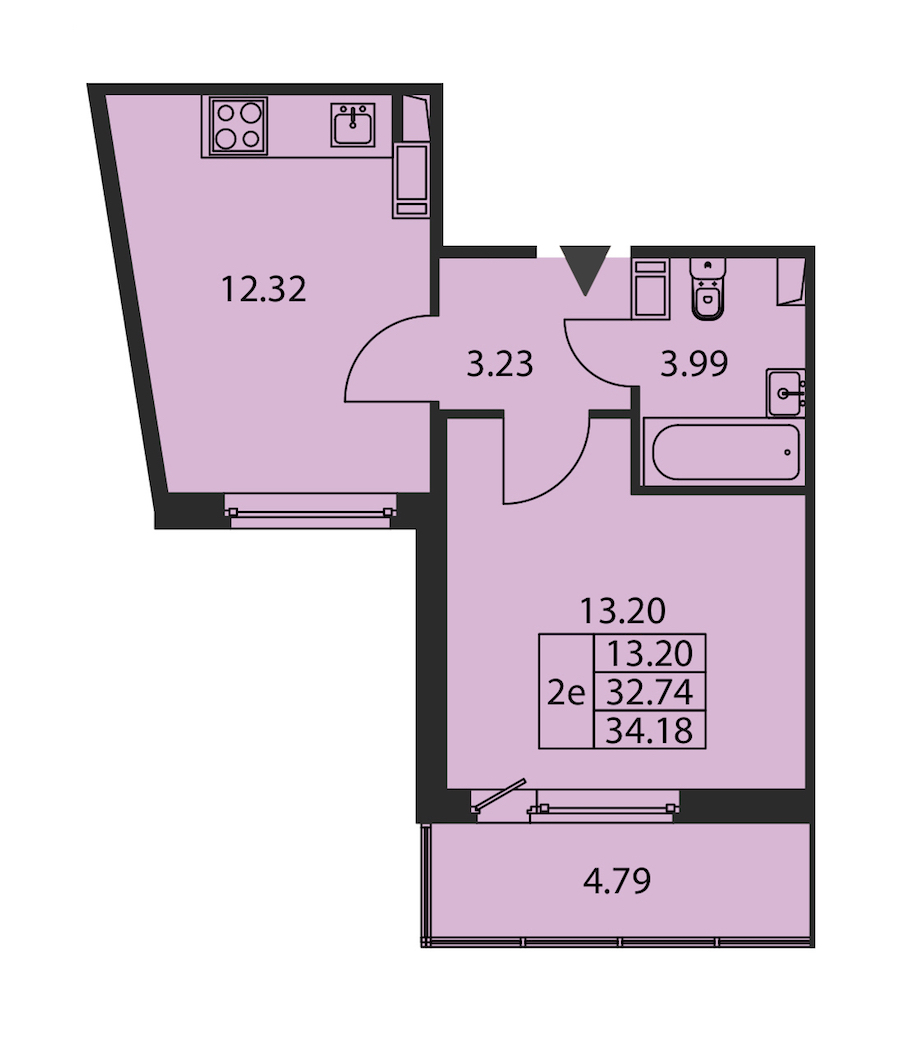1-комнатная квартира 32.74 м², 7/12 эт., ЖК «Полис ЛАВрики»